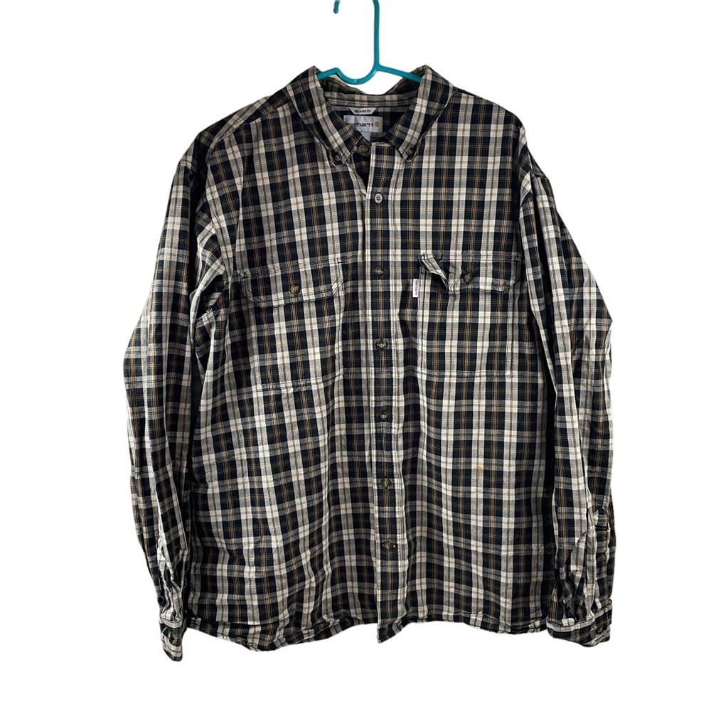 Carhartt Flannel Shirt Mens XL Button Plaid Pocket Relaxed Fit Long Sleeve